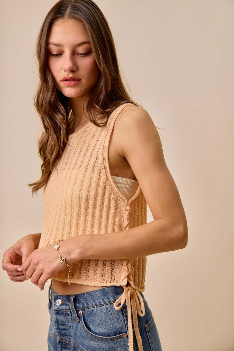 SO ME Low Gauge Pointelle Lightweight Sweater Tank | Delicate Knit, Tops, $ 49.00, A Moment Of Now™