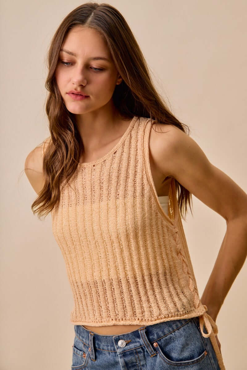 SO ME Low Gauge Pointelle Lightweight Sweater Tank | Delicate Knit, Tops, $ 49.00, A Moment Of Now™