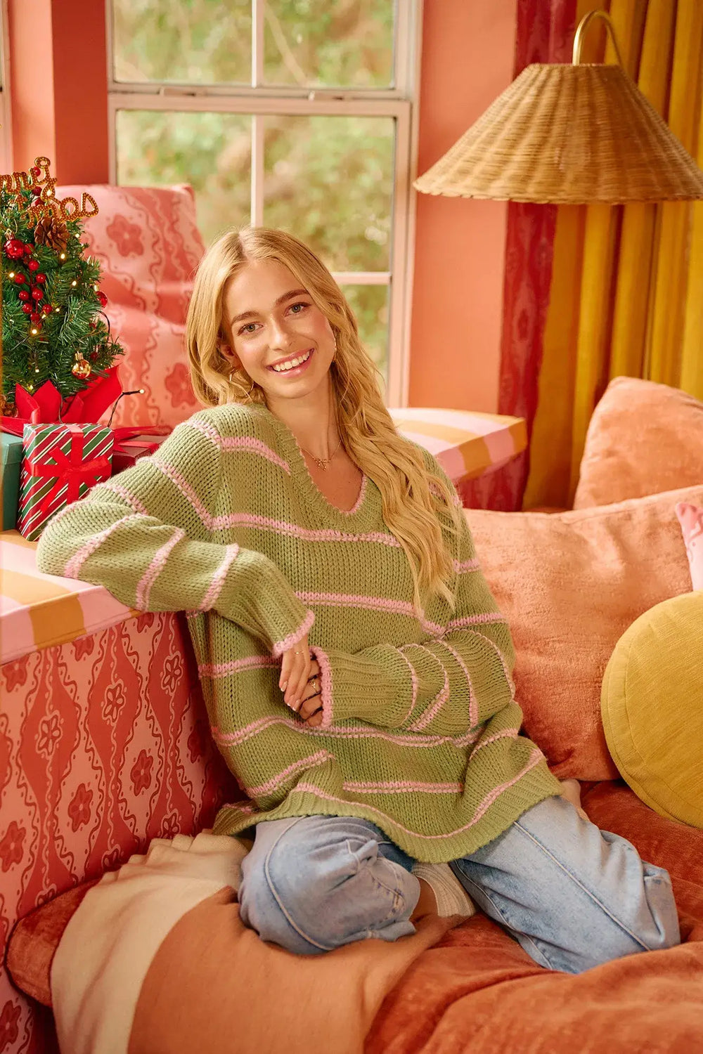 Sage Green Striped Long Sleeve Sweater - Cozy & Stylish, Sweaters, $ 56.00, A Moment Of Now™