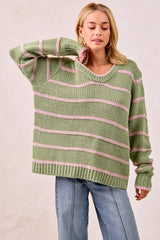Sage Green Striped Long Sleeve Sweater - Cozy & Stylish, Sweaters, $ 56.00, A Moment Of Now™