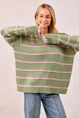 Sage Green Striped Long Sleeve Sweater - Cozy & Stylish, Sweaters, $ 56.00, A Moment Of Now™