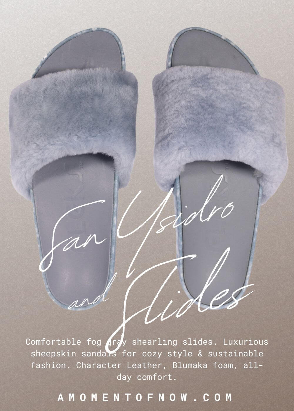 San Ysidro Slide - Fog | Luxurious Shearling Sheepskin Sandals, Sandals, $ 90.00, A Moment Of Now™