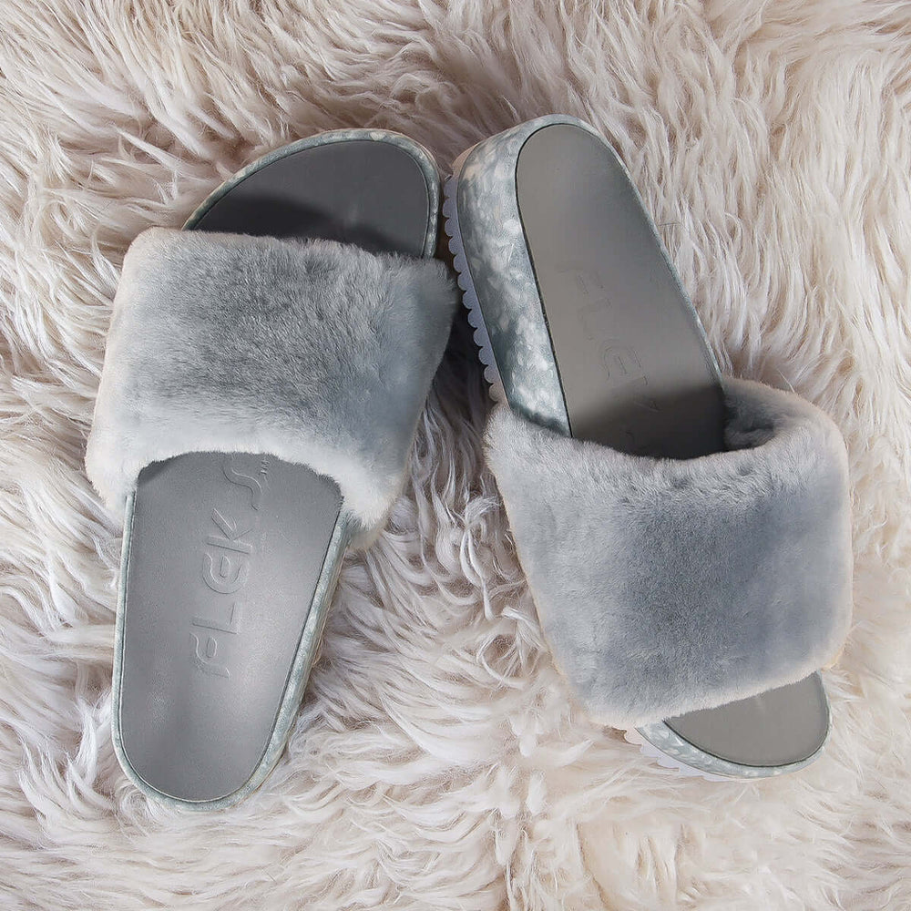San Ysidro Slide - Fog | Luxurious Shearling Sheepskin Sandals, Sandals, $ 90.00, A Moment Of Now™