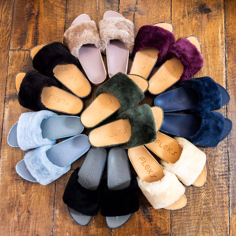 San Ysidro Slide - Fog | Luxurious Shearling Sheepskin Sandals, Sandals, $ 90.00, A Moment Of Now™
