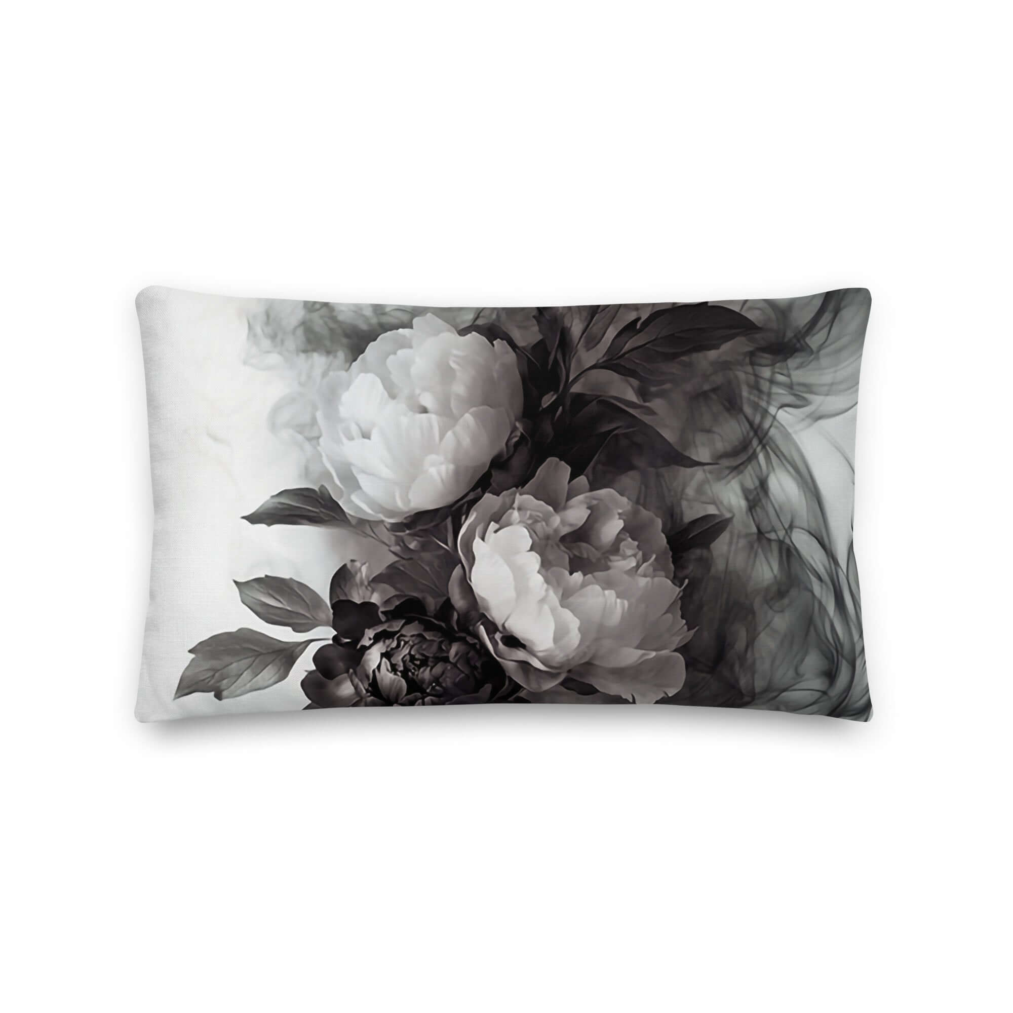 Black and White Smokey Peonies Throw Pillow Cushion, Throw Pillows, $ 55.00, A Moment Of Now™