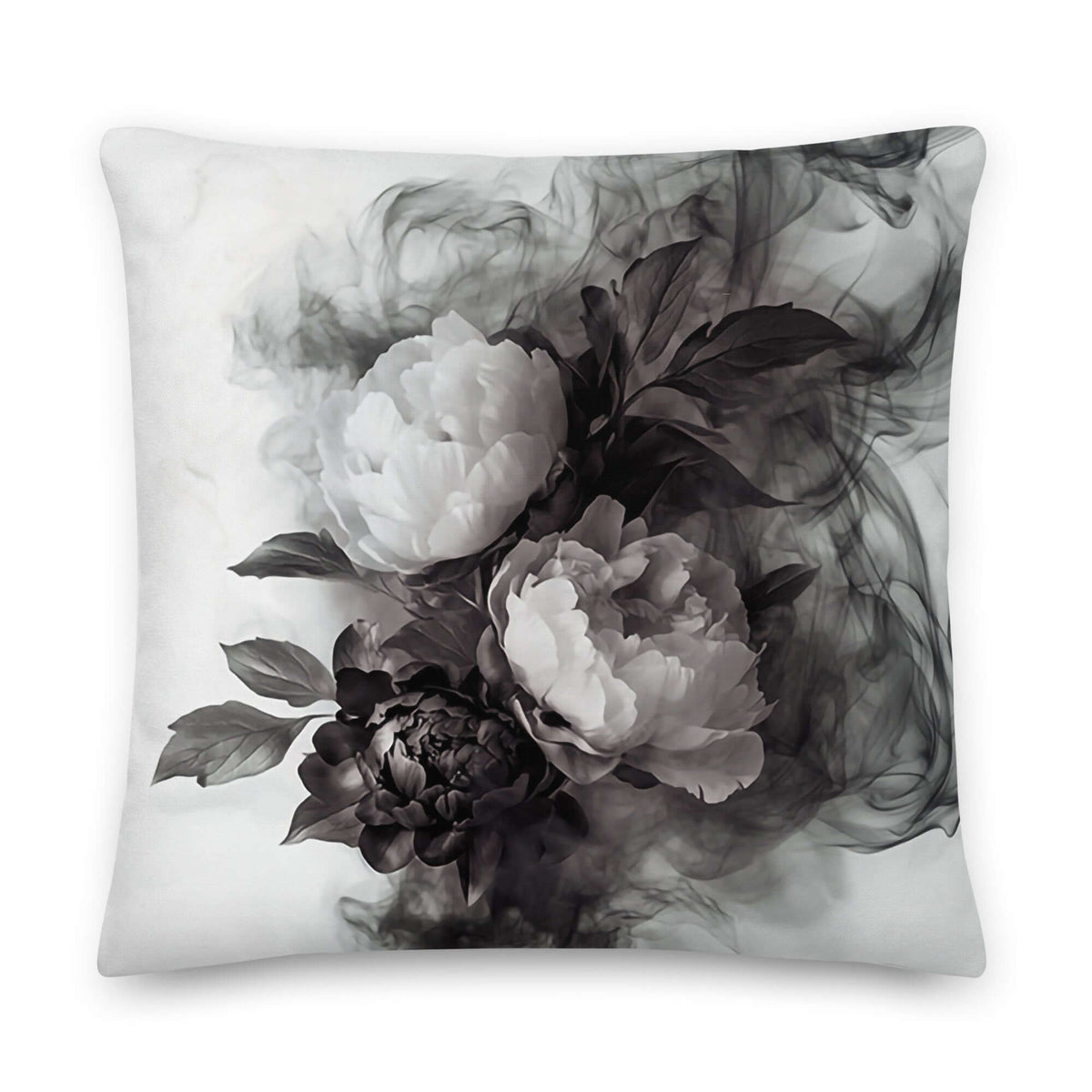 Black and White Smoky Peony Throw Pillow Cushion Cover + Insert