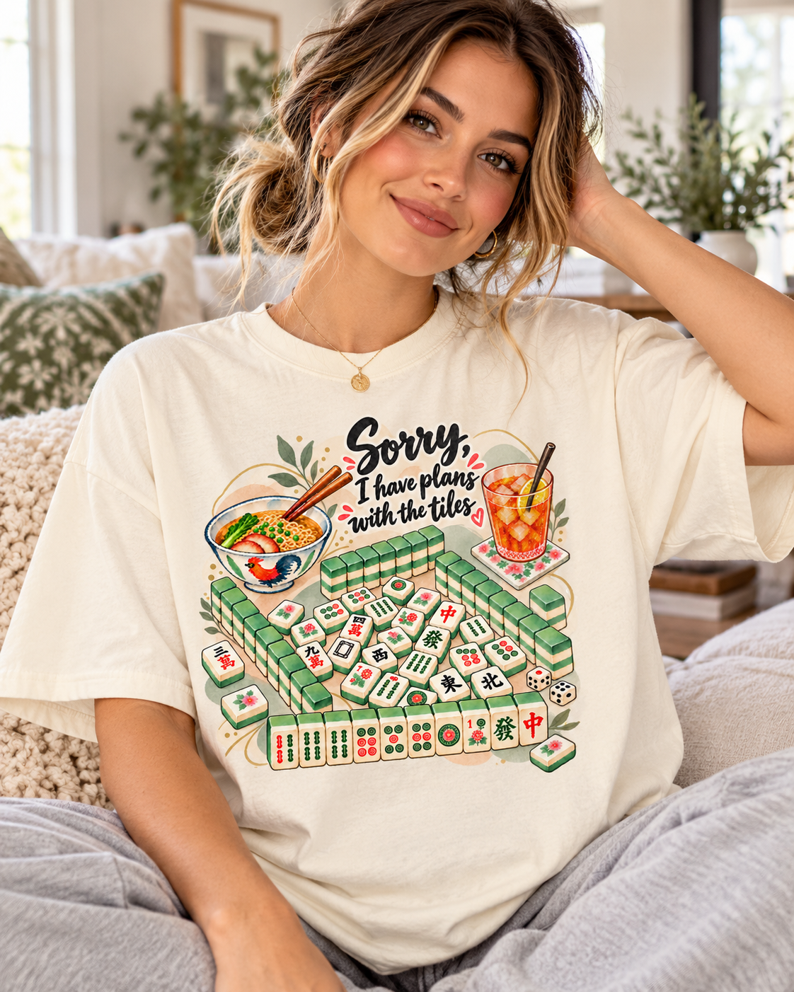 Sorry I Have Plans with the Tiles Mahjong T-shirt lifestyle view 2