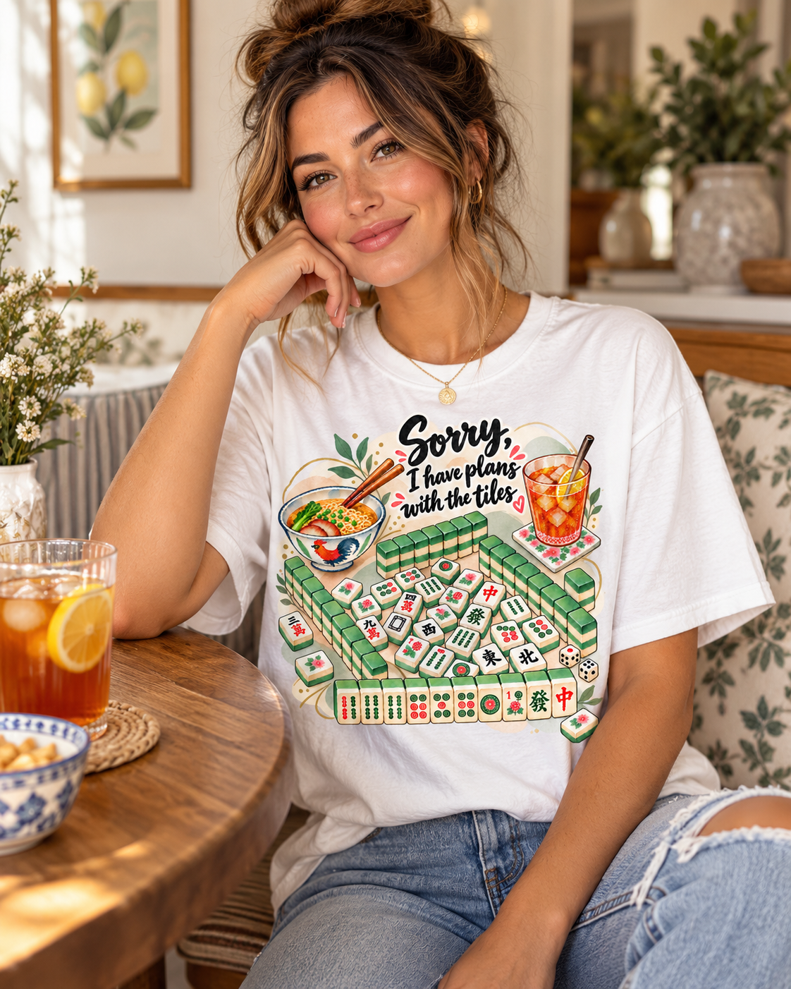 Sorry I Have Plans with the Tiles Mahjong T-shirt lifestyle view 1