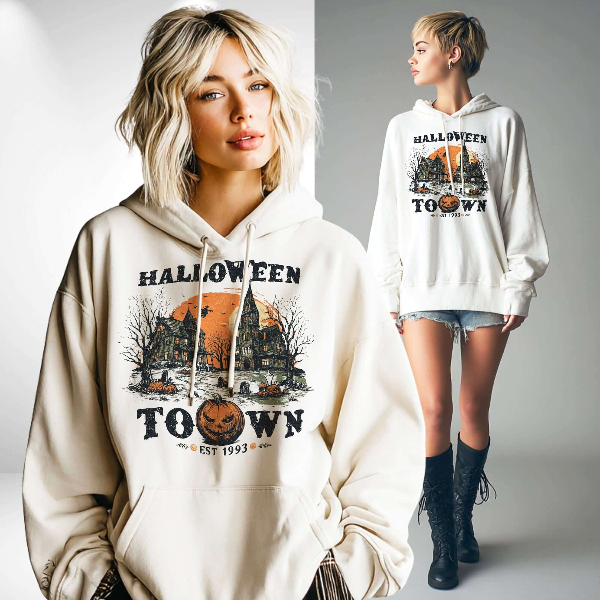 Spooky Halloween Haunted Town Hoodie - Embrace the Eerie, Hoodies, $ 47.00, A Moment Of Now™