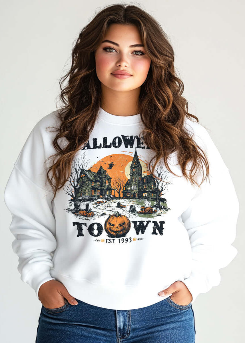 Spooky Halloween Haunted Town Sweatshirt for Fall, Sweatshirts, $ 38.00, A Moment Of Now™