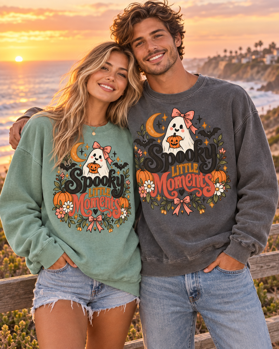 Spooky Little Moments Halloween Sweatshirt — Cute Ghost & Pumpkin Comfort Colors® Crewneck