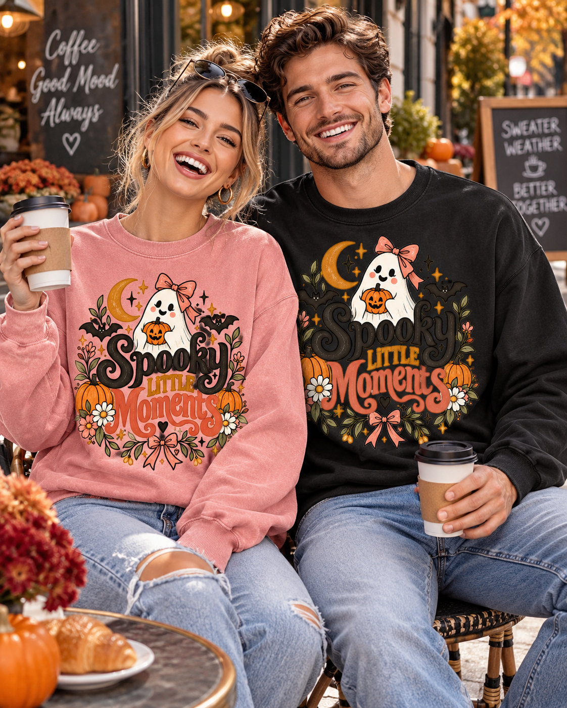 Spooky Little Moments garment-dyed Halloween sweatshirt lifestyle mockup