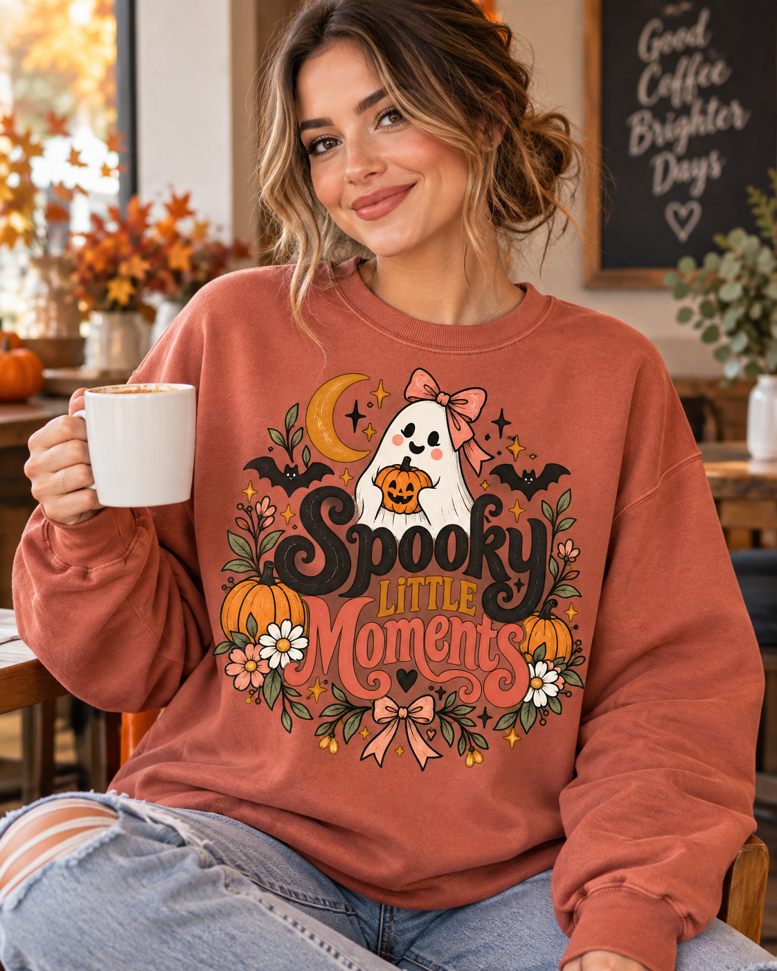 Comfort Colors® Spooky Little Moments Halloween crewneck sweatshirt lifestyle photo