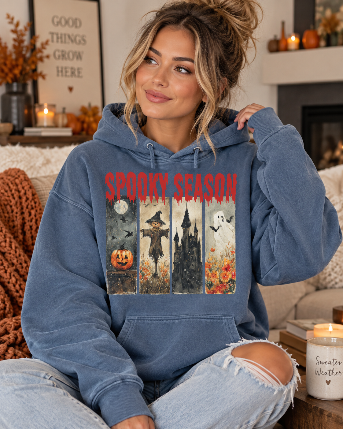 Spooky Season Halloween Hoodie — Vintage Pumpkin, Witch & Ghost Graphic