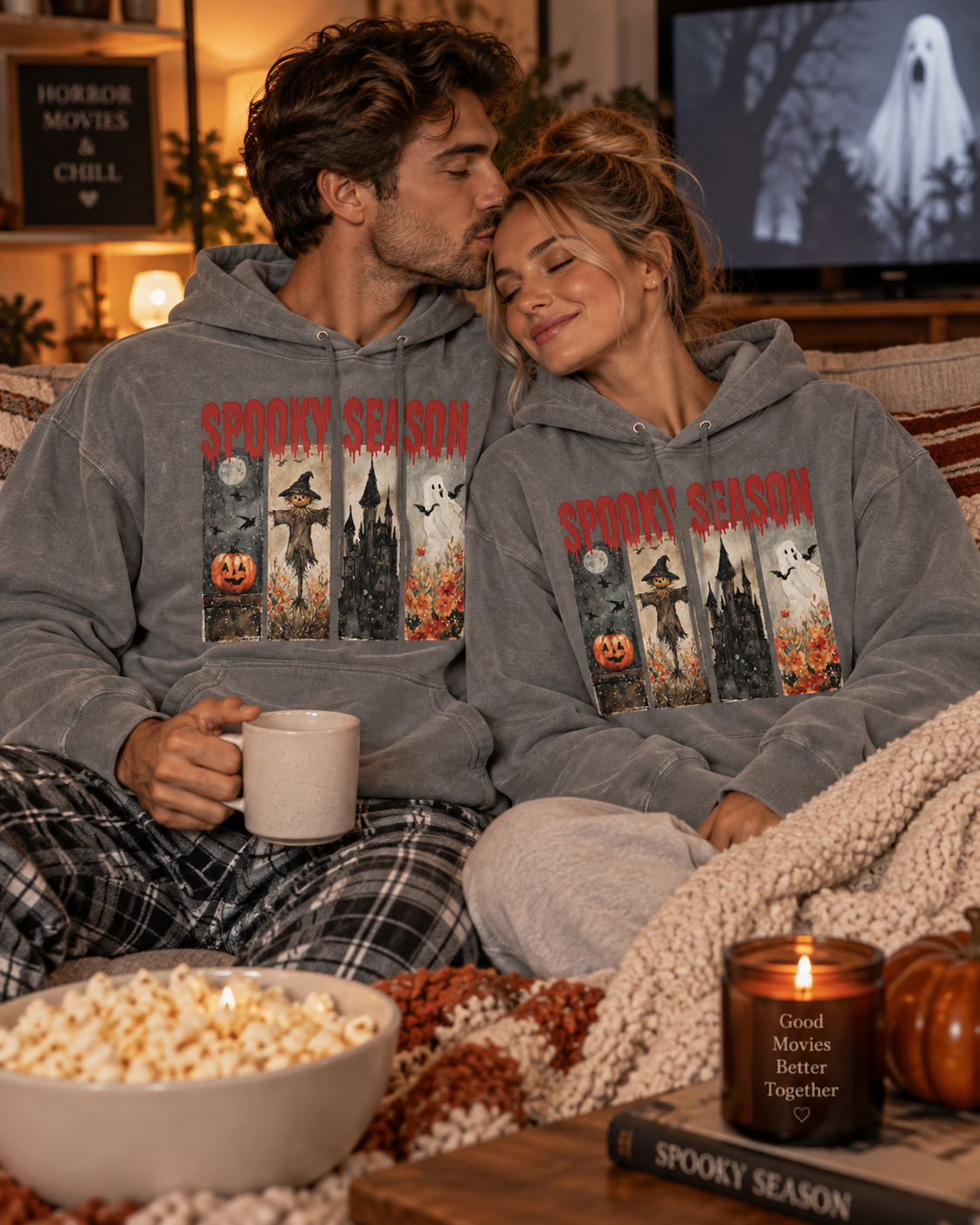 Spooky Season Halloween Hoodie — Vintage Pumpkin, Witch & Ghost Graphic