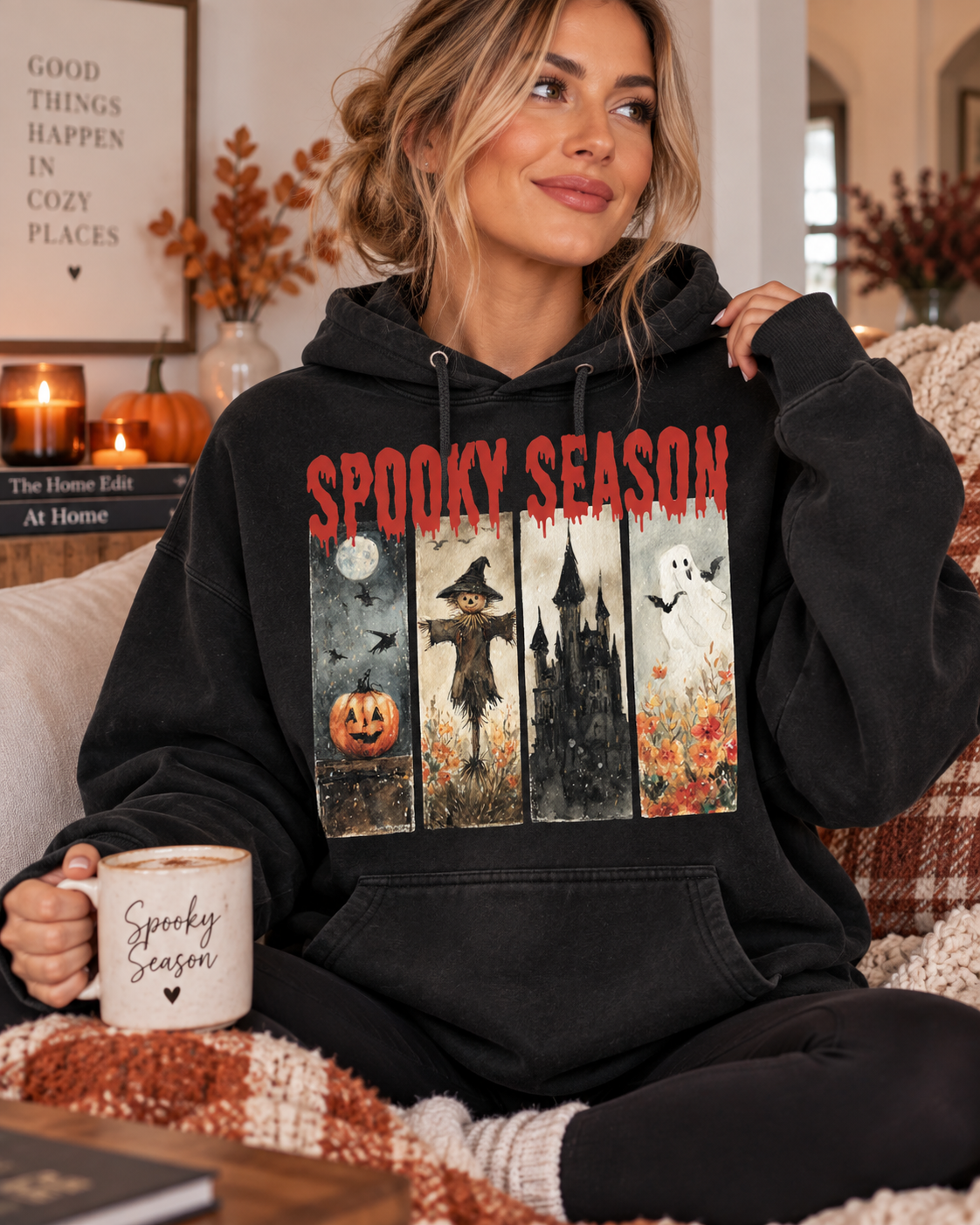 Spooky Season Halloween Hoodie — Vintage Pumpkin, Witch & Ghost Graphic