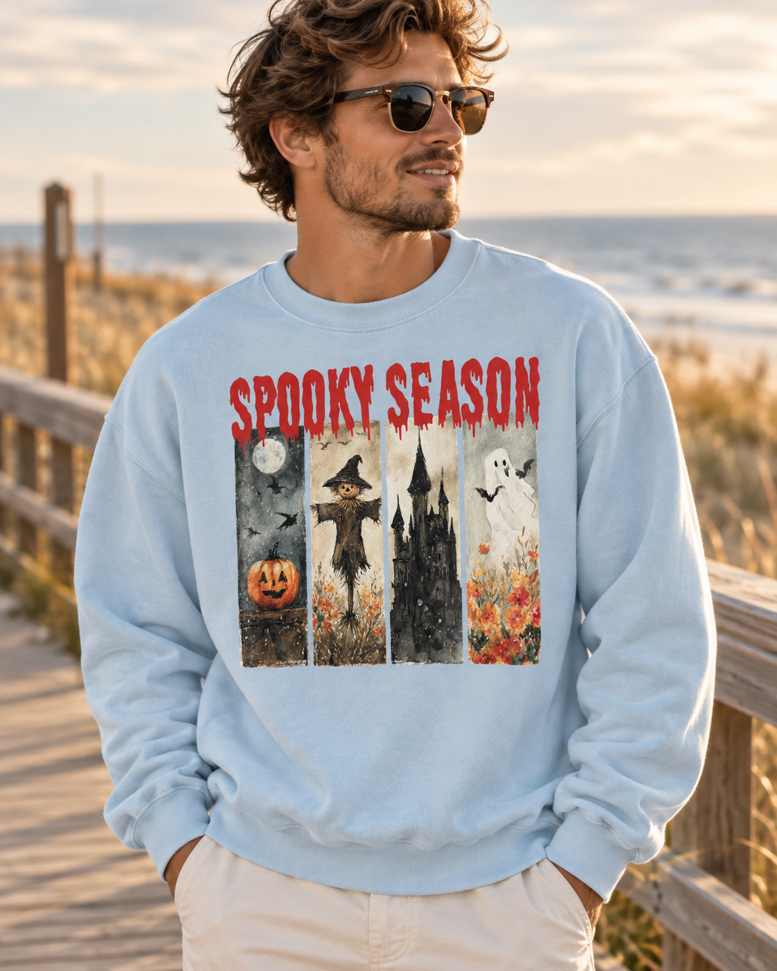 Spooky Season Halloween Sweatshirt — Vintage Pumpkin, Witch & Ghost Crewneck