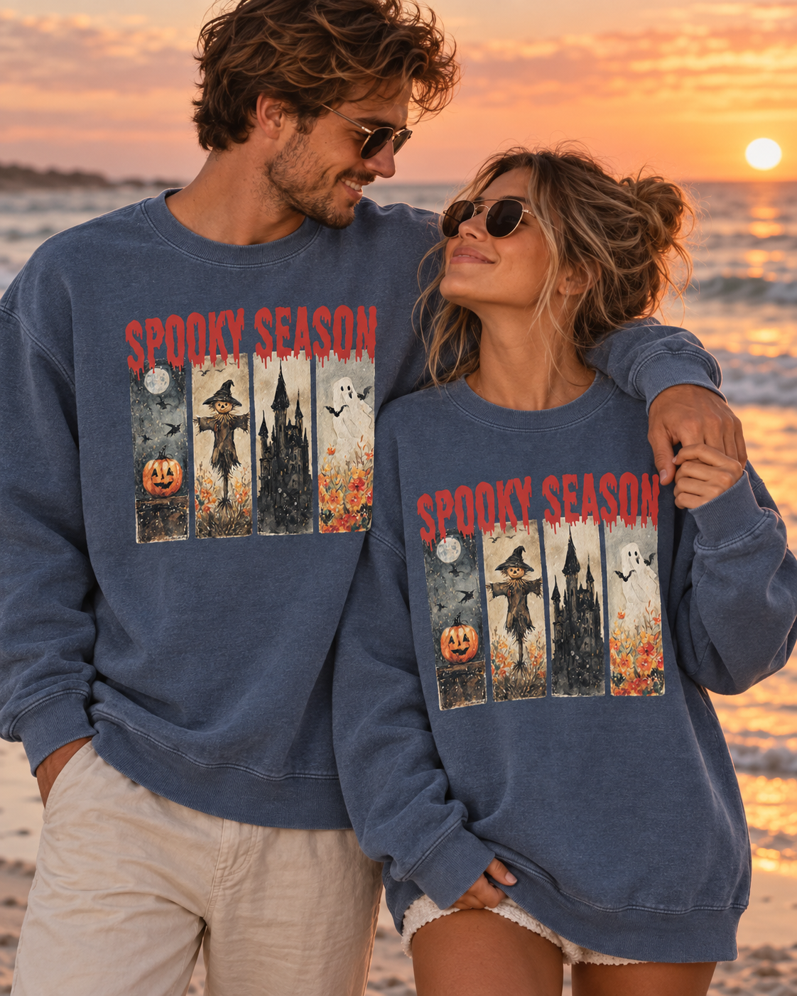 Spooky Season Halloween Sweatshirt — Vintage Pumpkin, Witch & Ghost Crewneck