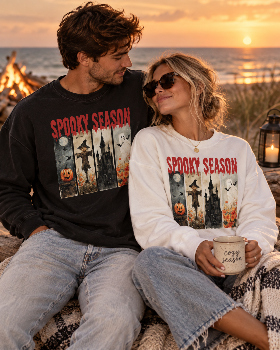 Spooky Season Halloween Sweatshirt — Vintage Pumpkin, Witch & Ghost Crewneck