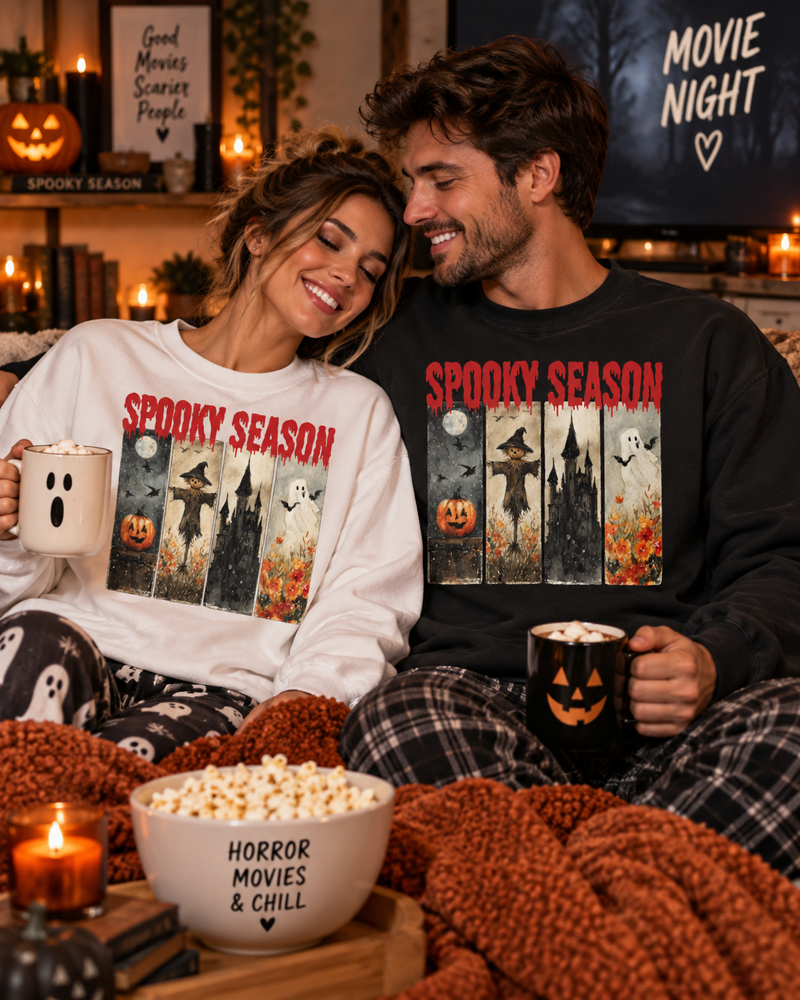 Spooky Season Halloween Sweatshirt — Vintage Pumpkin, Witch & Ghost Crewneck