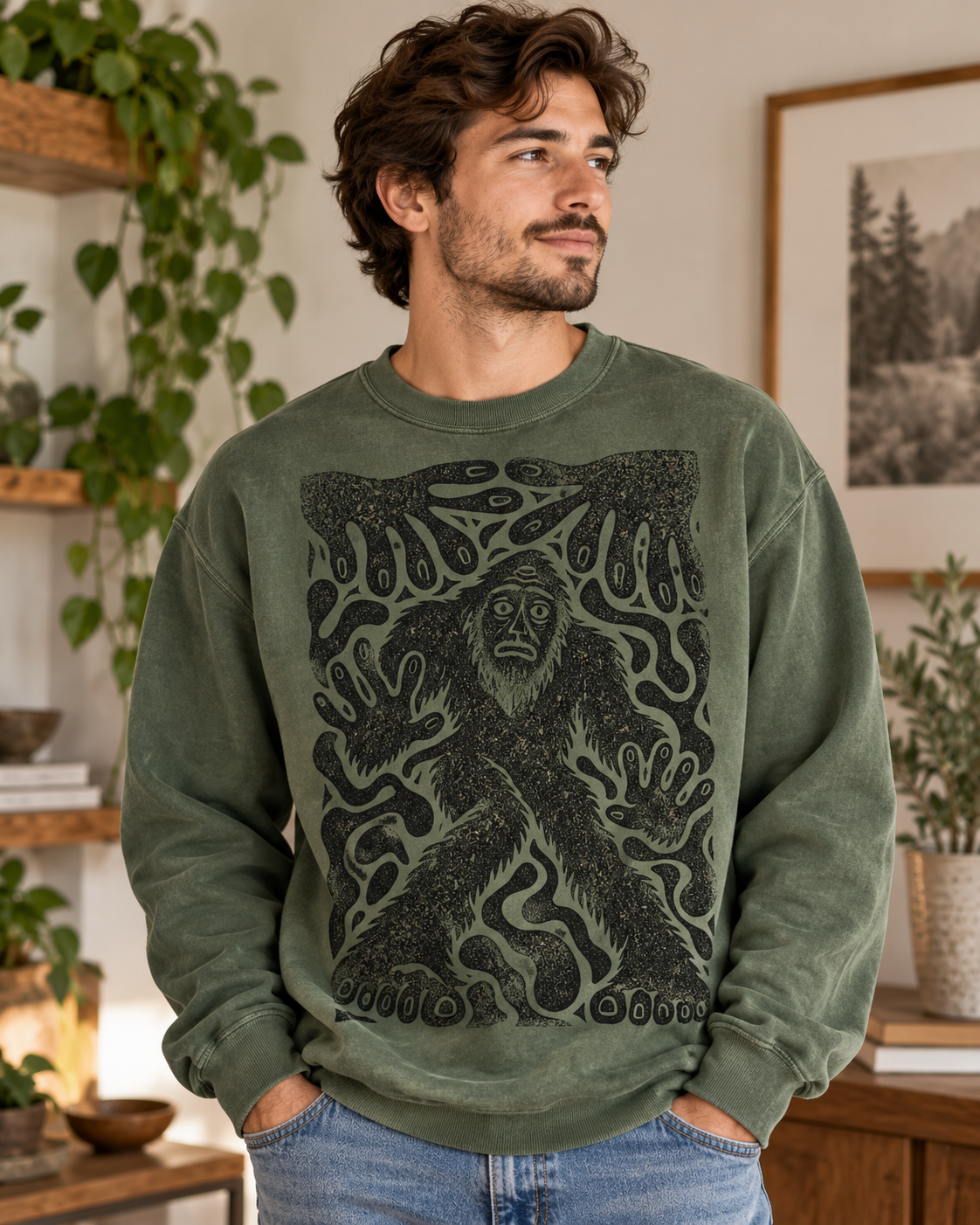 Surreal Haunted Bigfoot Graphic Sweatshirt