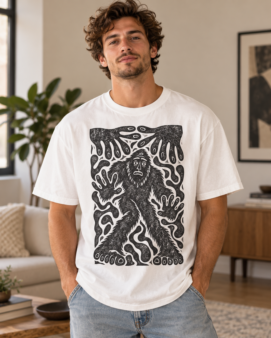 Surreal Haunted Bigfoot Graphic T-Shirt | Vintage Sasquatch Tee