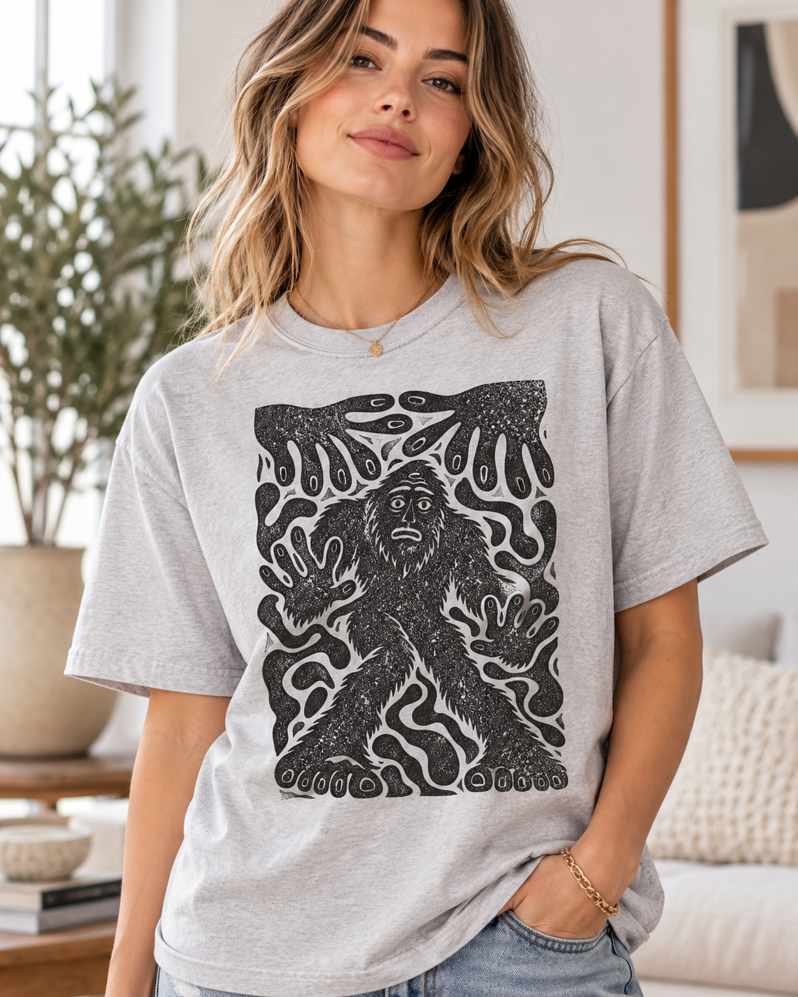 Surreal Haunted Bigfoot Graphic T-Shirt | Vintage Sasquatch Tee