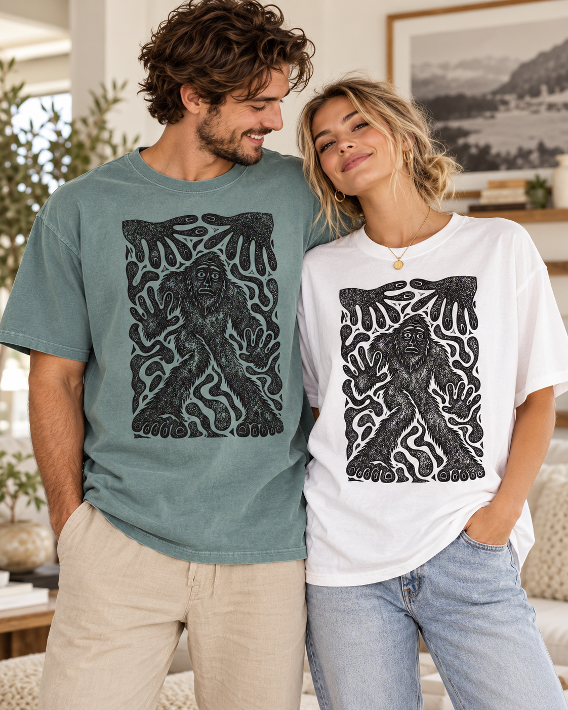 Surreal Haunted Bigfoot Graphic T-Shirt | Vintage Sasquatch Tee