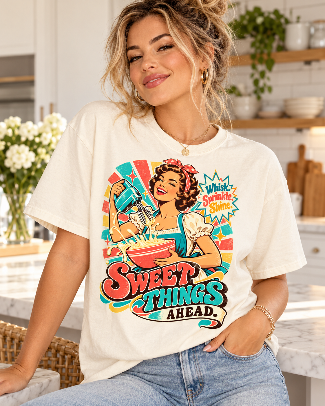 Sweet Things Ahead Retro Baking T-Shirt | Vintage Baker Graphic Tee