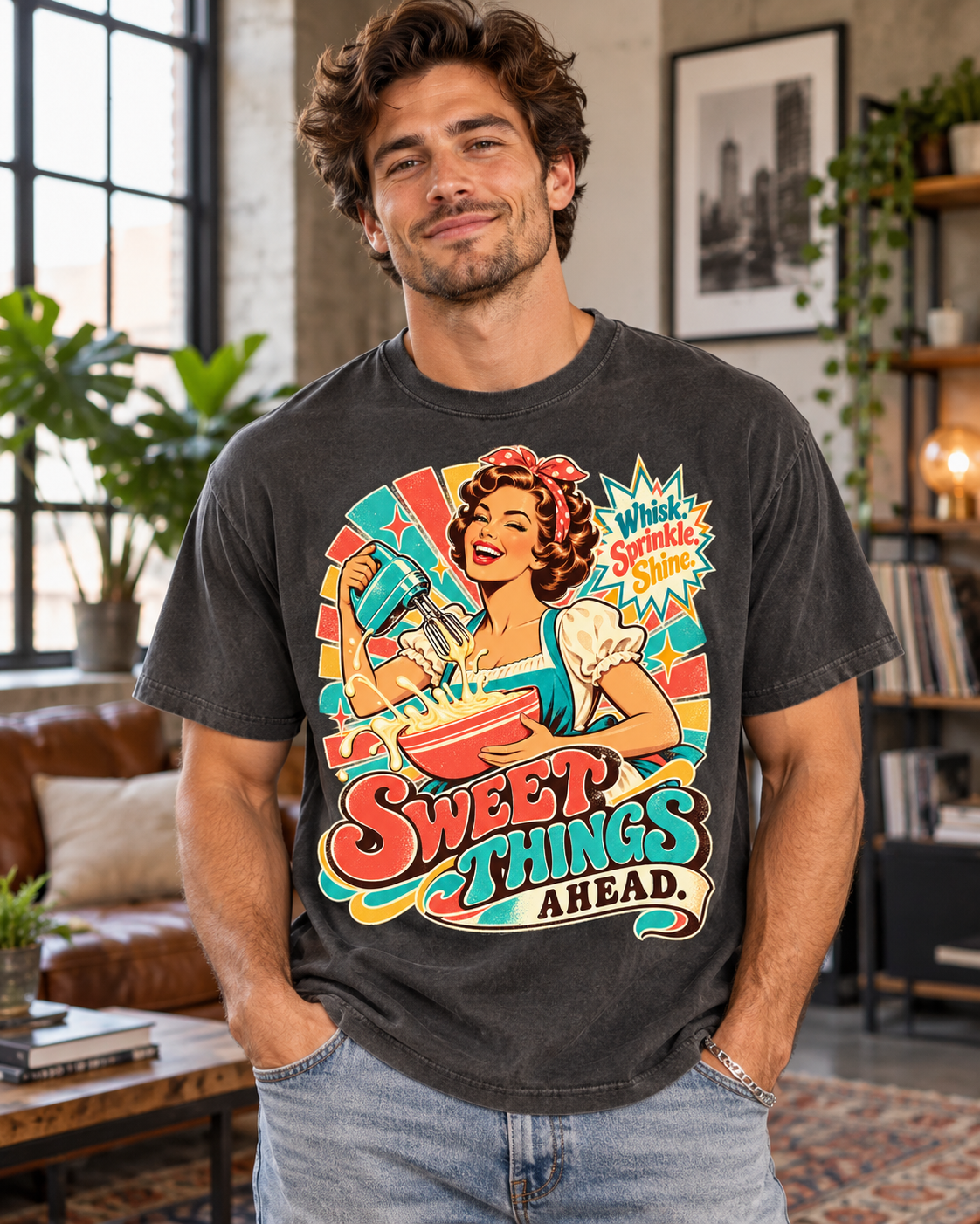 Sweet Things Ahead Retro Baking T-Shirt | Vintage Baker Graphic Tee