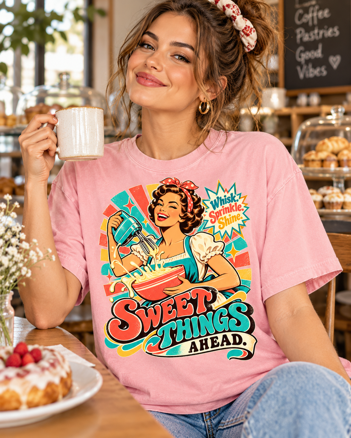 Sweet Things Ahead Retro Baking T-Shirt | Vintage Baker Graphic Tee
