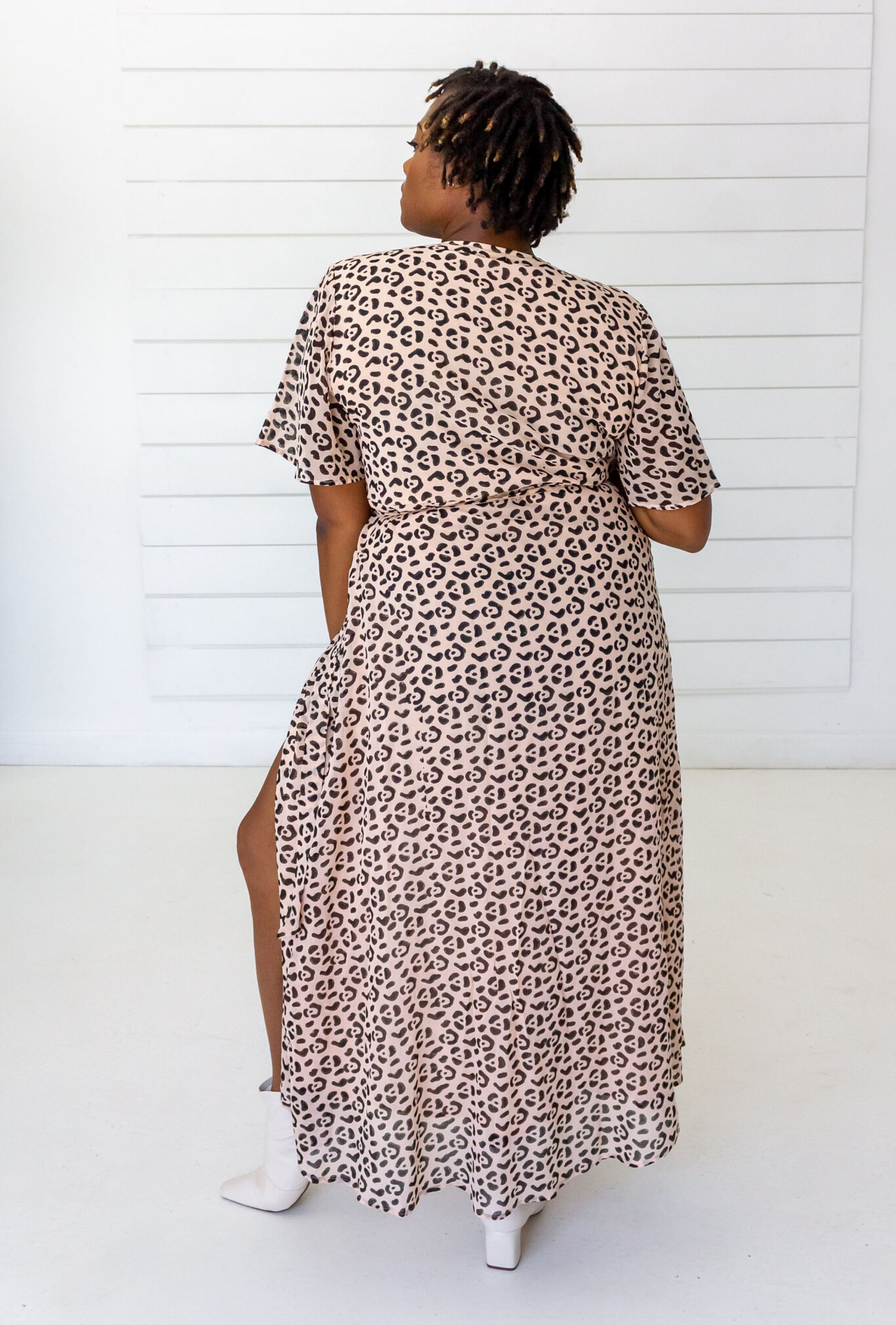 Leopard Maxi Wrap Dress in Blush + Black | Boutique In USA, Dresses, $ 198.00, A Moment Of Now™