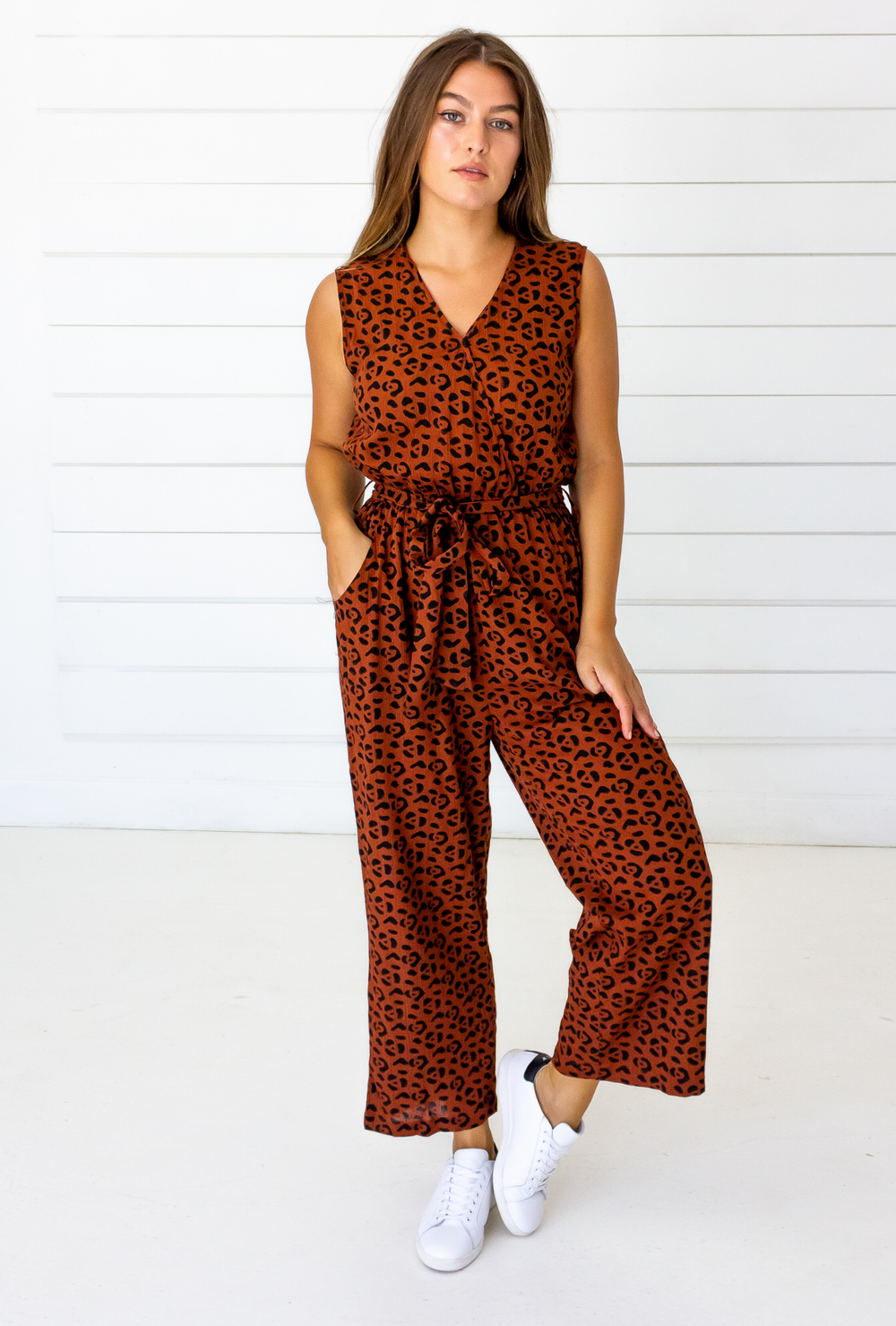Leopard Sleeveless Jumpsuit in Sienna + Black | Boutique In USA, Jumpsuits, $ 140.00, A Moment Of Now™