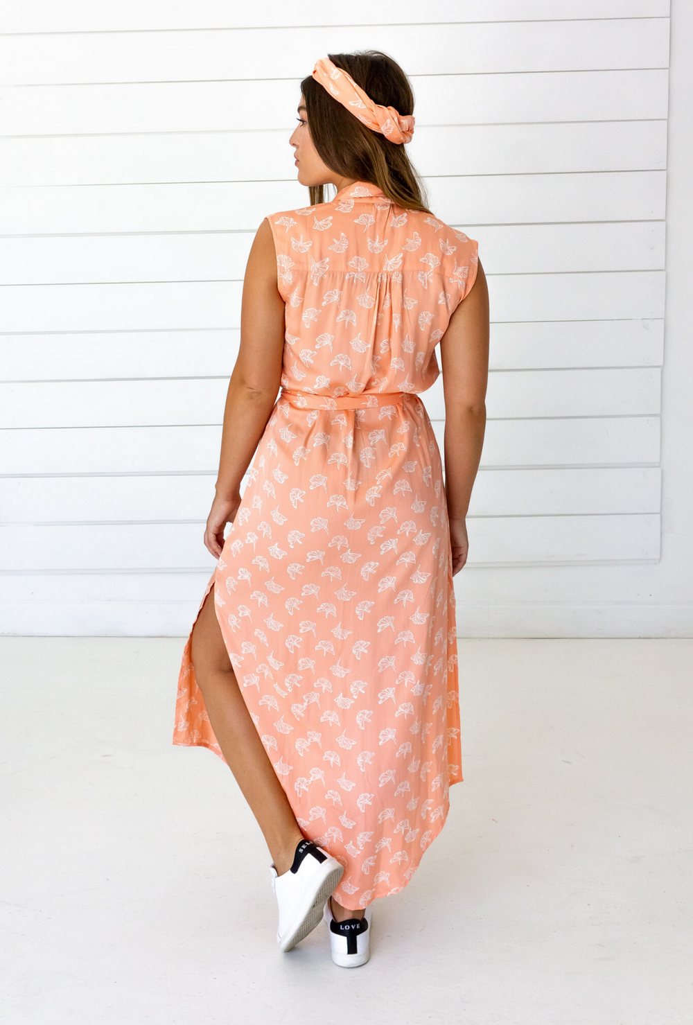 Ginkgo Leaf Shirtdress in Peach + Cream | Boutique In USA, Dresses, $ 140.00, A Moment Of Now™