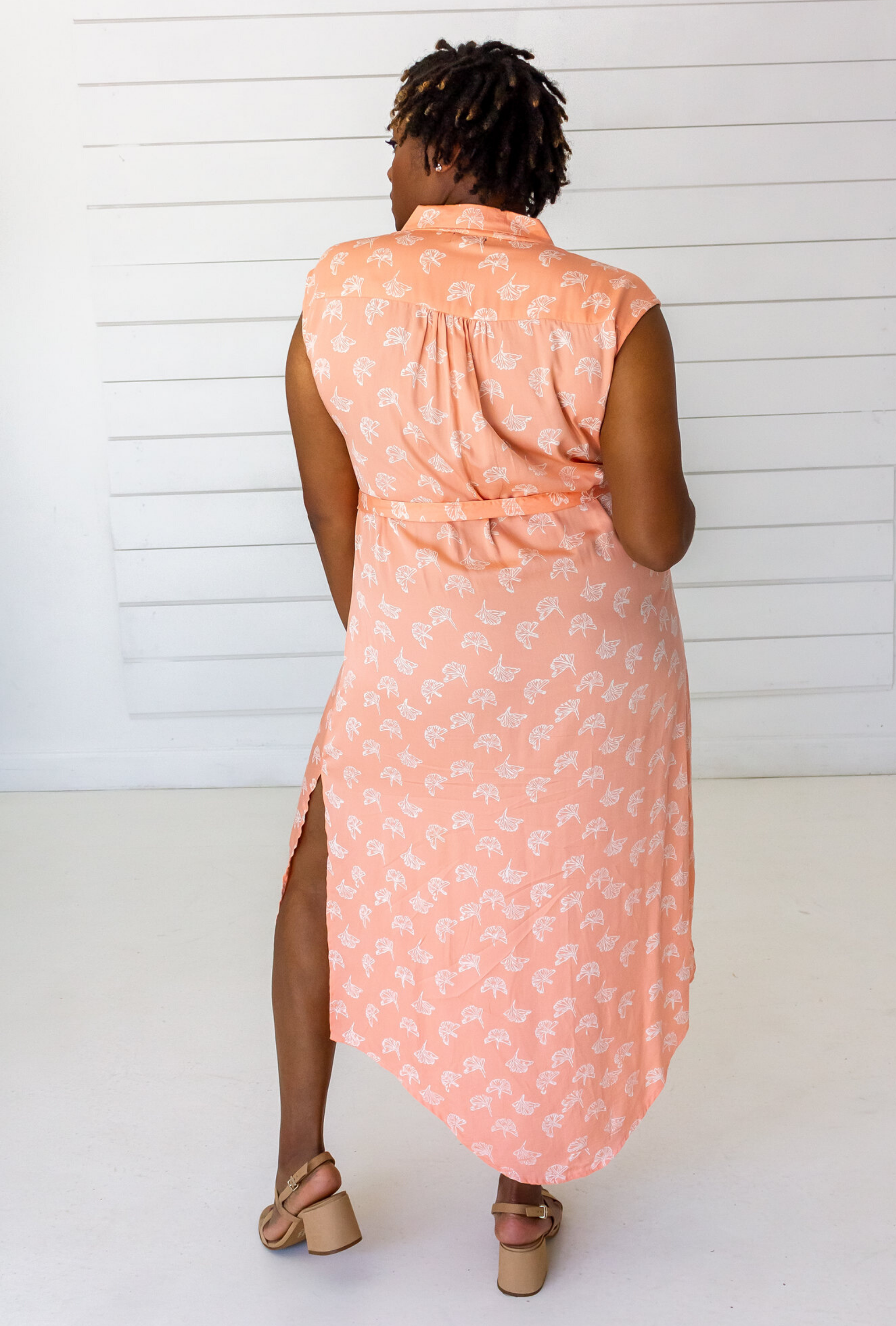 Ginkgo Leaf Shirtdress in Peach + Cream | Boutique In USA, Dresses, $ 140.00, A Moment Of Now™