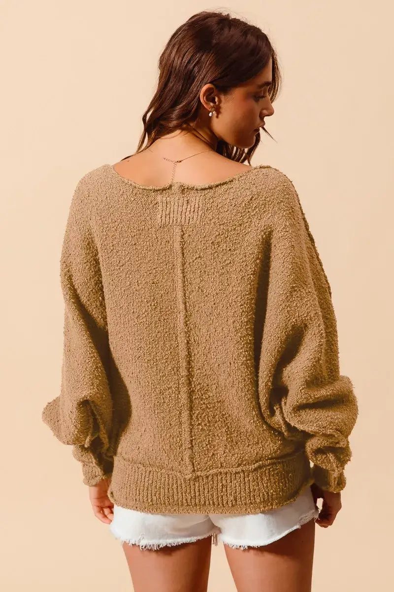 Taupe Loose Fit Exposed Seam Slouchy Boucle Sweater Offer, Sweaters, $ 61.00, A Moment Of Now™