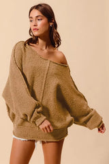 Taupe Loose Fit Exposed Seam Slouchy Boucle Sweater Offer, Sweaters, $ 61.00, A Moment Of Now™