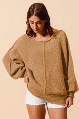 Taupe Loose Fit Exposed Seam Slouchy Boucle Sweater Offer, Sweaters, $ 61.00, A Moment Of Now™