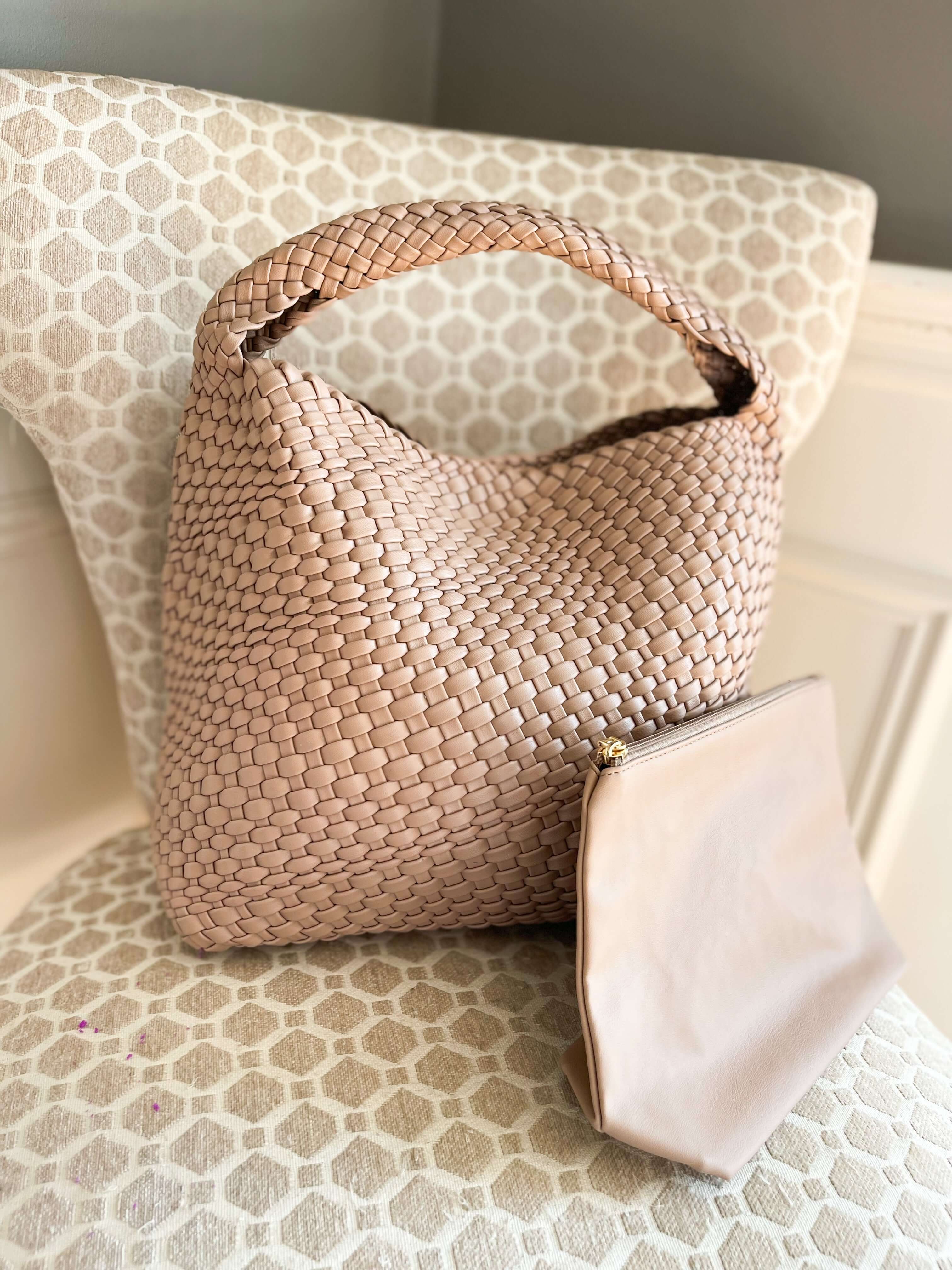The Willow Large Woven Vegan Leather Tote - Khaki, Totes, $ 79.00, A Moment Of Now™
