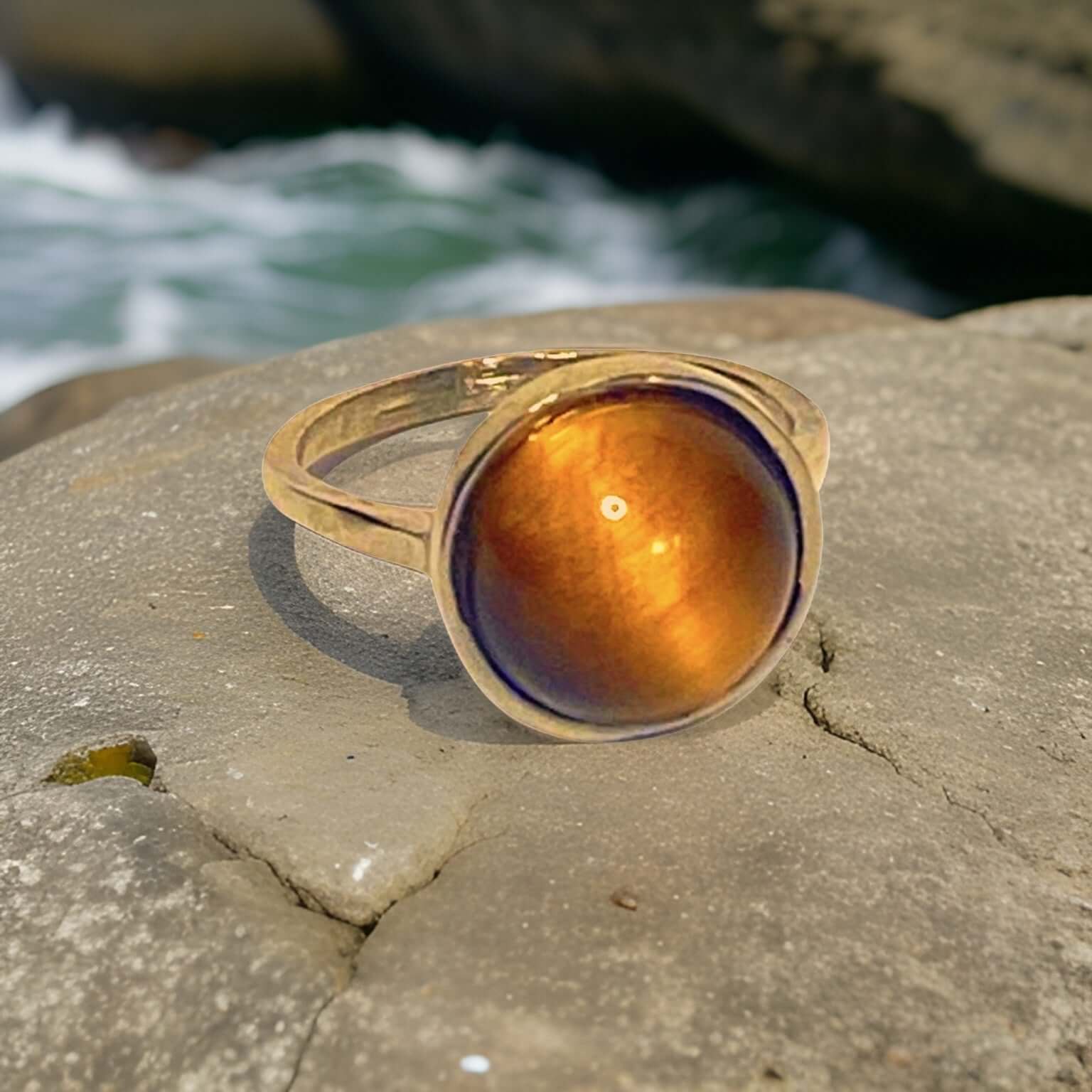Tiger’s Eye Gemstone Round Ring - Urban Charm, Rings, $ 65.00, A Moment Of Now™