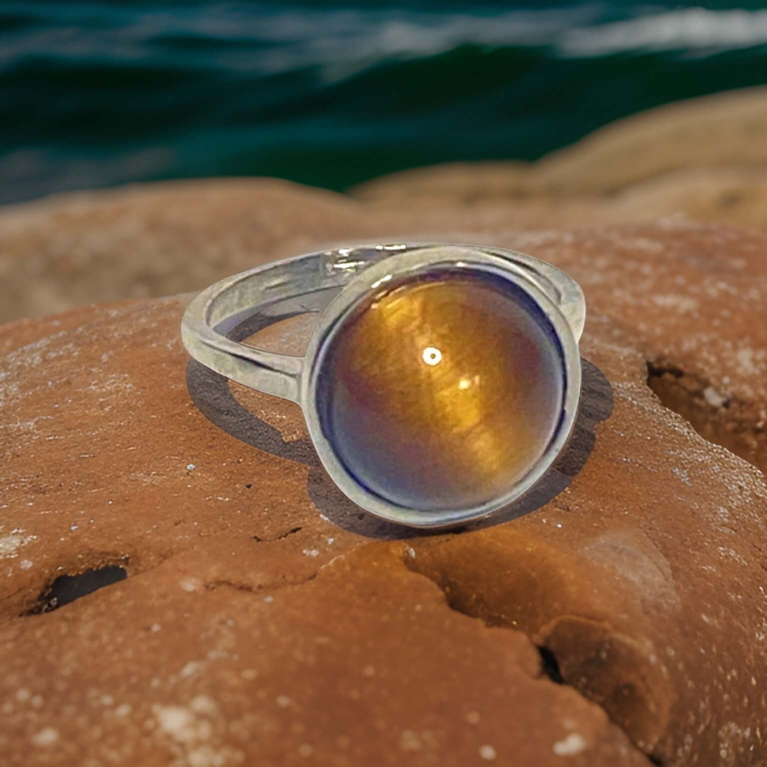 Tiger’s Eye Gemstone Round Ring - Urban Charm, Rings, $ 65.00, A Moment Of Now™