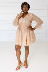 Leopard Chiffon Dress in Blush + Gold | Boutique In USA, Dresses, $ 180.00, A Moment Of Now™