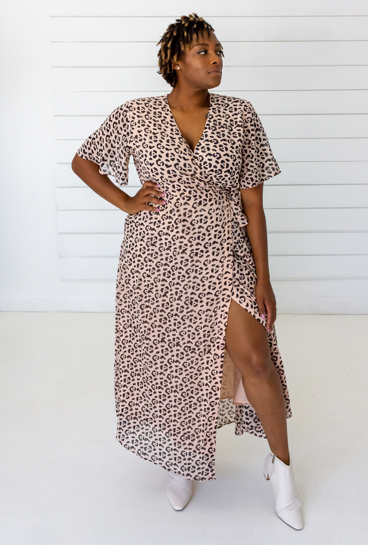 Leopard Maxi Wrap Dress in Blush + Black | Boutique In USA, Dresses, $ 198.00, A Moment Of Now™