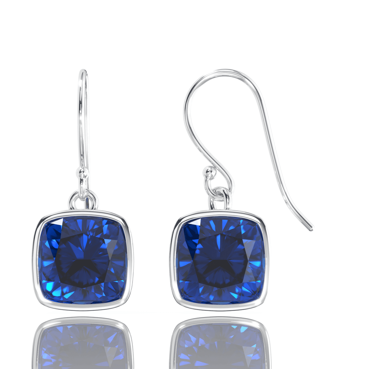 4.50CTW Lab Grown Cushion Cut Blue Sapphire Drop Earrings in 925 Sterling Silver - 8mm Square Gems, Earrings, $ 99.00, A Moment Of Now™