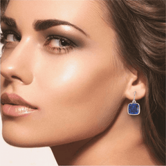 4.50CTW Lab Grown Cushion Cut Blue Sapphire Drop Earrings in 925 Sterling Silver - 8mm Square Gems, Earrings, $ 99.00, A Moment Of Now™