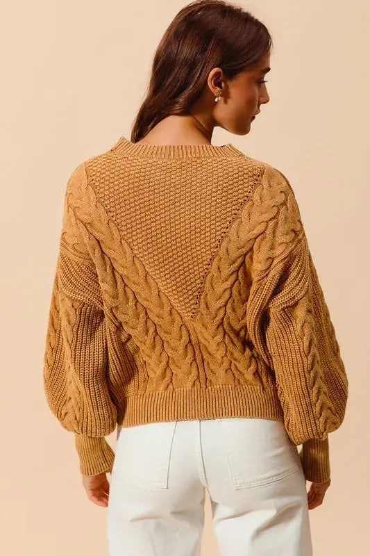 Vintage Camel Loose Fit Textured Cable Sweater - Timeless Style, Sweaters, $ 65.00, A Moment Of Now™