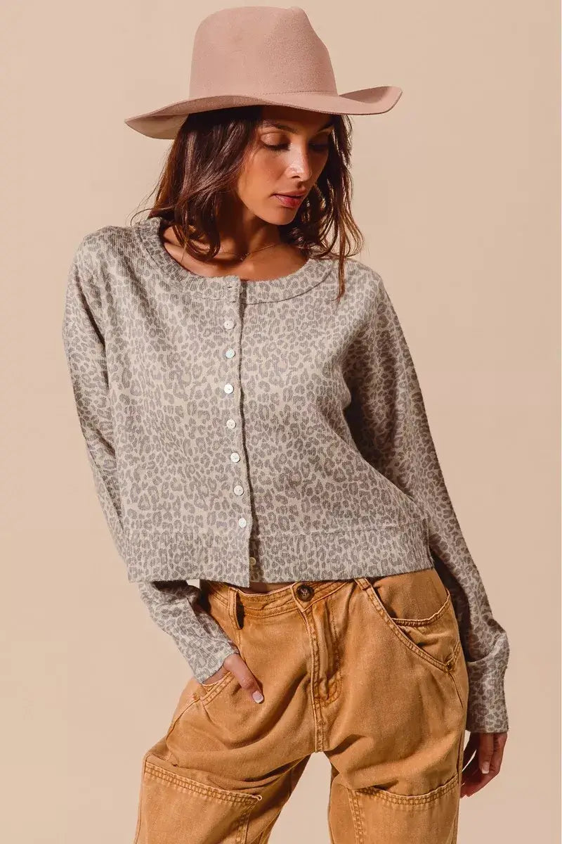 Vintage Oat Grey Two Tone Leopard Cardigan - Chic & Timeless, Cardigans, $ 58.00, A Moment Of Now™