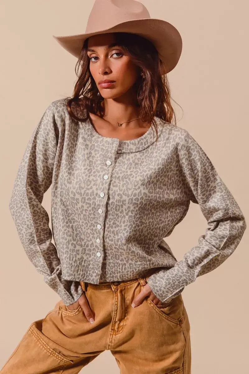 Vintage Oat Grey Two Tone Leopard Cardigan - Chic & Timeless, Cardigans, $ 58.00, A Moment Of Now™