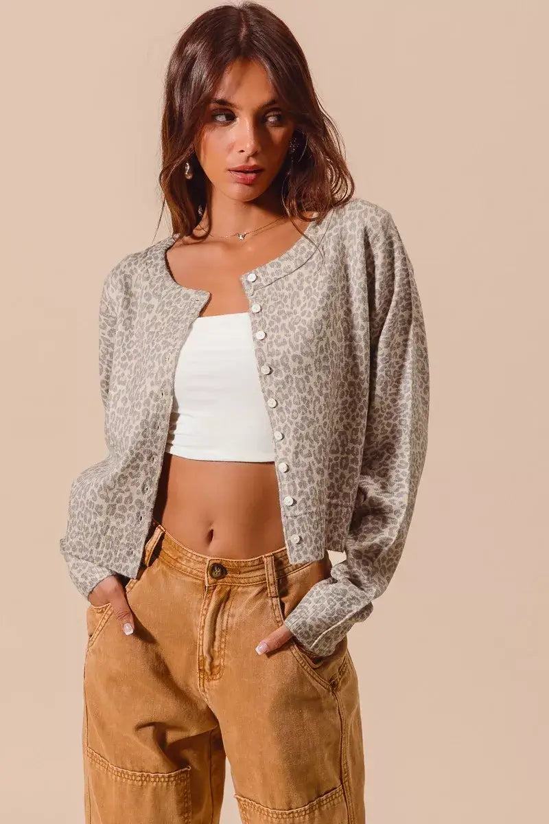 Vintage Oat Grey Two Tone Leopard Cardigan - Chic & Timeless, Cardigans, $ 58.00, A Moment Of Now™