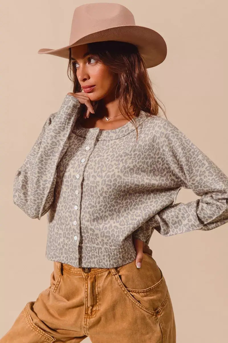 Vintage Oat Grey Two Tone Leopard Cardigan - Chic & Timeless, Cardigans, $ 58.00, A Moment Of Now™